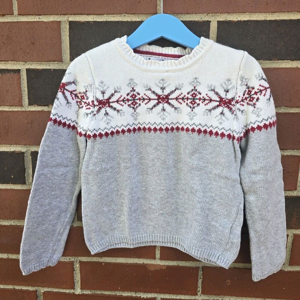 Nula Bug Christmas Sweater Girls Size 6 Pullover Fair Isle Knit Mock Neck Cotton